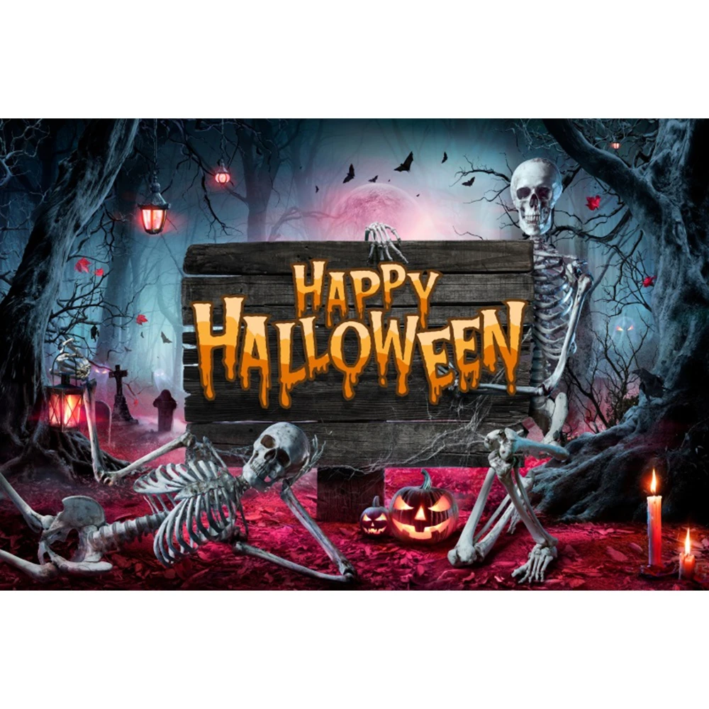 Halloween Party Backdrop Horror Night Moon Scary Grave Ghost Skull Witch Castle Children Portrait Photography Background Decor