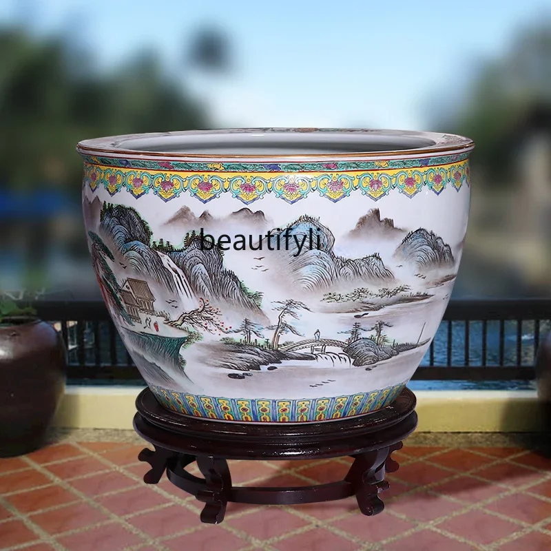 V Porcelain Hand Painted Fish Globe Sleeping Bowl Lotus Pot Lotus Tank Turtle Extra Large Water Tank Painting and Calligraphy Ta