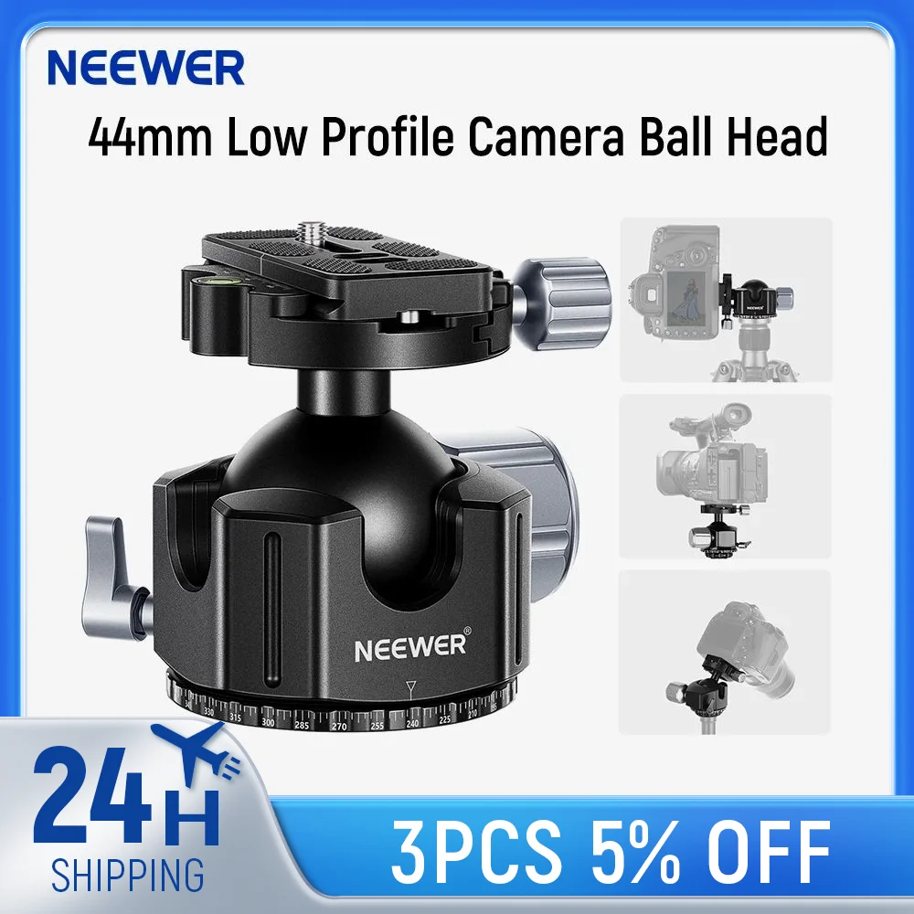 

Neewer Low Profile Camera Tripod Ball Head, 44mm All Metal Panoramic Camera Mount Tripod Head with 1/4” Quick Release Plate