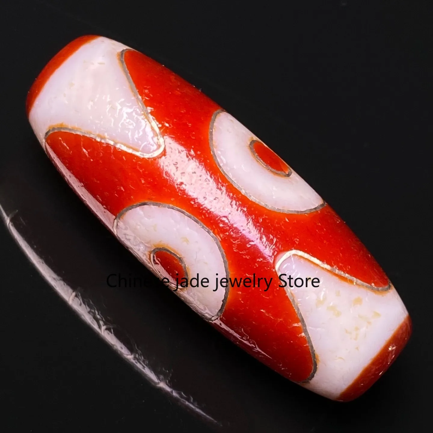 Tibetan Buddhism Agate Inlaid Silver Wire 3 Eyes Totem Dzi Bead Pendant Z2776