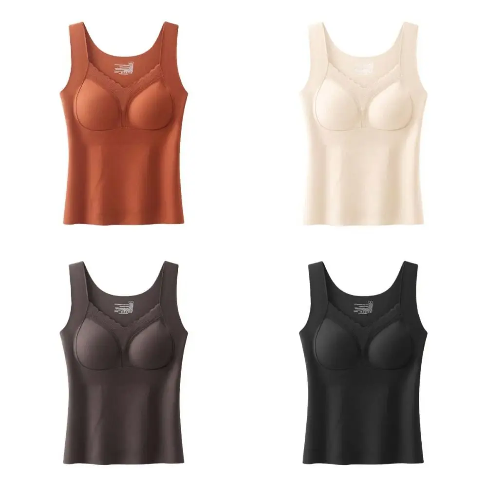 Fashion Slim Fit Seamless Thermal Vest with Fix Pads Pullover Camisoles Tank Top Warm Intimates Bottoming Shirt Women Lady