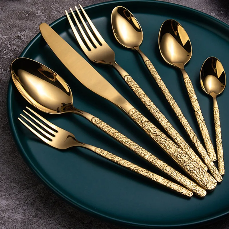 Golden Cutlery Set Stainless Steel Tableware Set Knife Fork Spoon Flatware Set Dishwasher Safe Silverware Cutlery Set