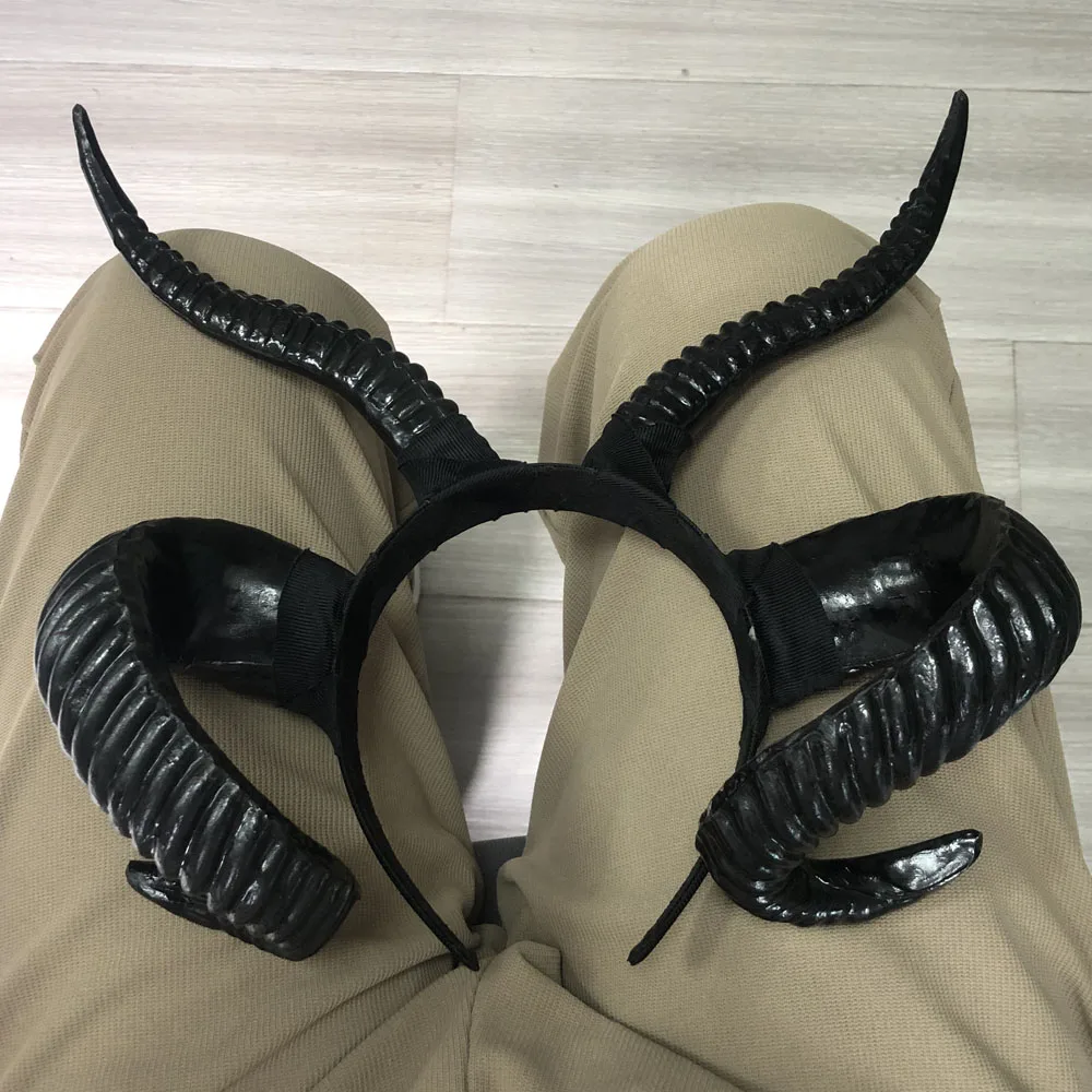 Girls Black Demon Horns Headpiece Cosplay Women Animal Antelope Sheep Headwear Halloween Dj Night Club Party Costume Hairband