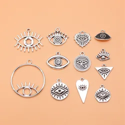 12pcs Antique Silver Color Eye Charms Collection For DIY Jewelry Making, 12 Styles, 1 of Each