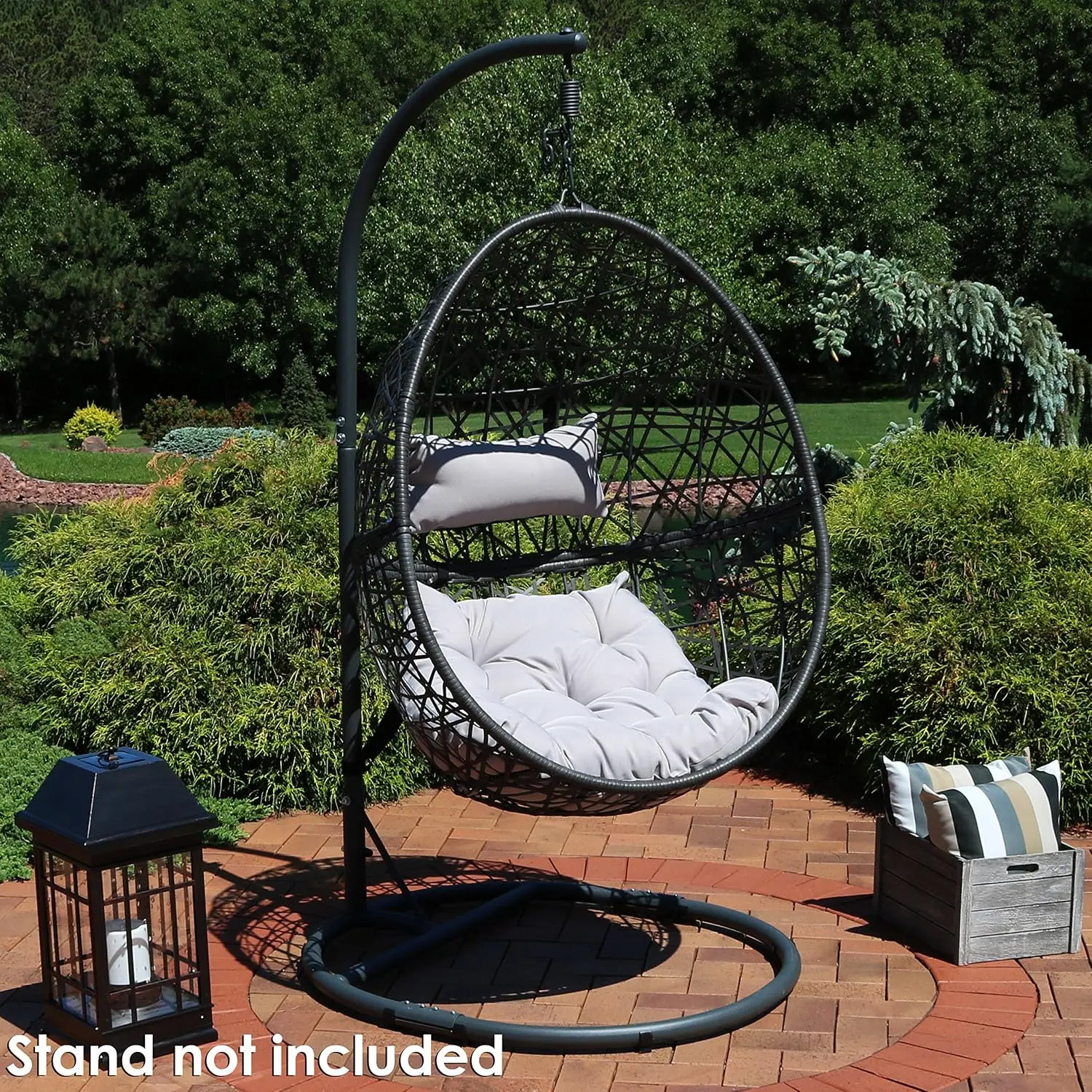 Sunnydaze Caroline Hanging Resin Wicker Egg Chair - 265-Pound Weight Capacity - Removable Gray Polyester Cushions, Customized