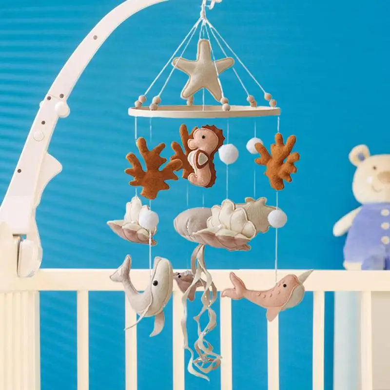 Crib Mobile For Girls Marine Animal-Themed Crib Ceiling Mobile Starfish Wind Chime Bedbell Aesthetic Calming Mobile Toys With