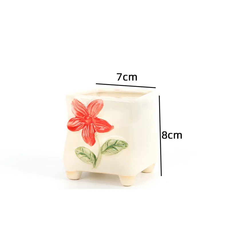 Cute Flower Ceramic Vase Succulent Flower Pots Plant Hand-Painted Plain Pottery Household Crafts Home Decoration