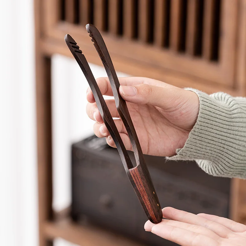 Chinese Ebony Solid Wood Tea Clip Pure Copper Tea Clip Vintage Cup Holder Tea Clip for Washing Cups Tea Ceremony Accessories