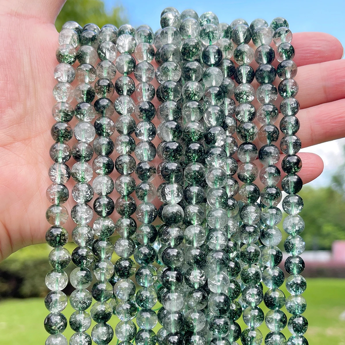 Natural Stones Green Phantom Quartz Loose Beads 6 8 10mm Round Gemstone Spacer Beads for DIY Jewelry Making Findings Bracelet