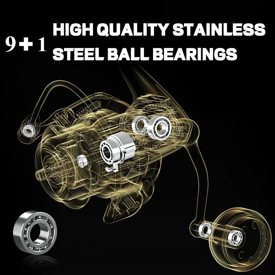 Spinning Reel, 9+1 BB Incredibly Smooth Fishing Reels, Carbon Fiber Ultralight Spinning Reels Stainless Steel Main Shaft Saltwat view 2