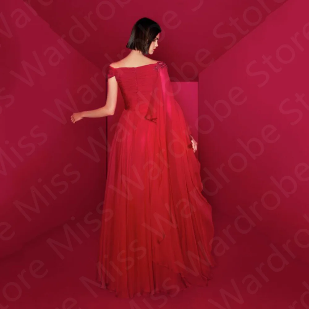 Charming Red Mother of the Bride Gowns 2024 Off Shoulder Wedding Party Dress Floor Length Applique Beaded Mother Dresses On Sale