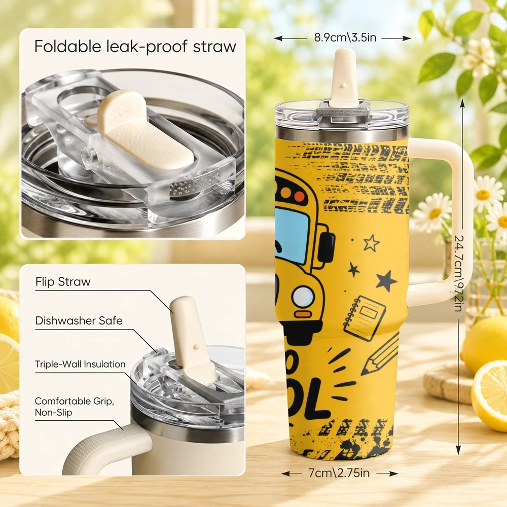 Bus Driver Life Vacuum Flasks 40oz Stainless Steel Tumbler with Handle Straw Lid Vacuum Insulated Double Wall Leak Proof