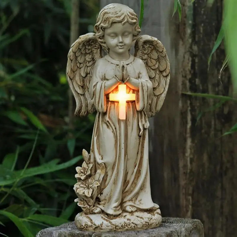 Solar Garden Angel Statue Resin Praying Angel For Cemetery Decoration Solar Memorial Angel For Lawn Porch Patio ornament