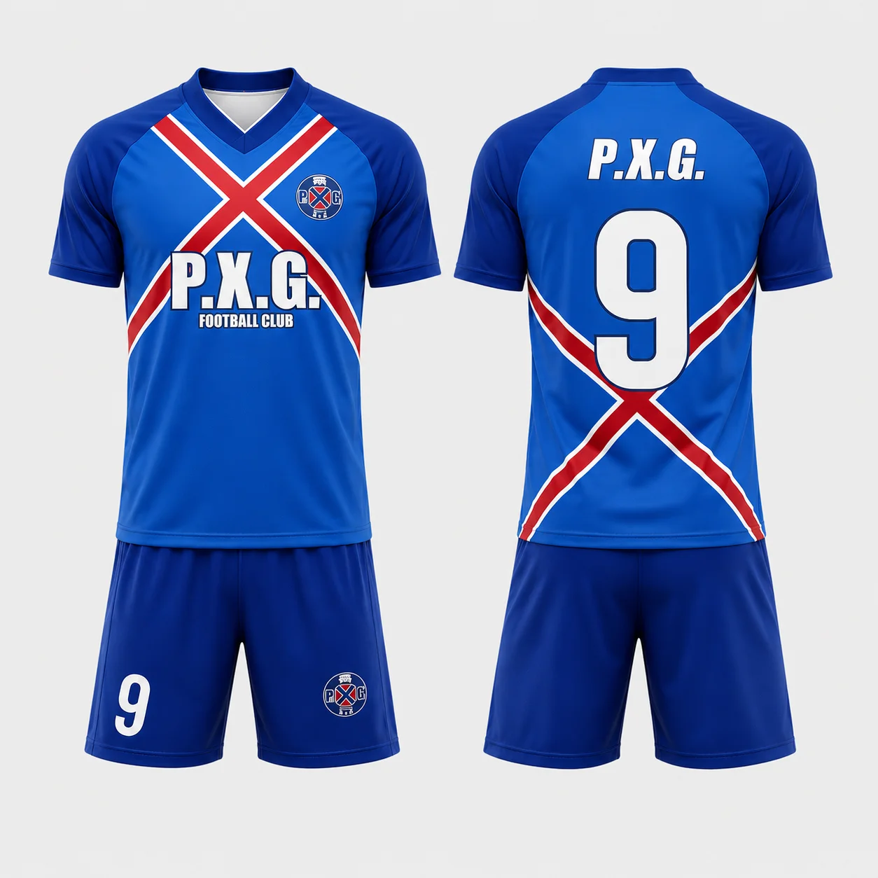 P.X.G Football Club Soccer Jersey Set Men 2‑Piece Short Sleeve Football Uniform Jersey And Shorts Number 9 Print Breathable
