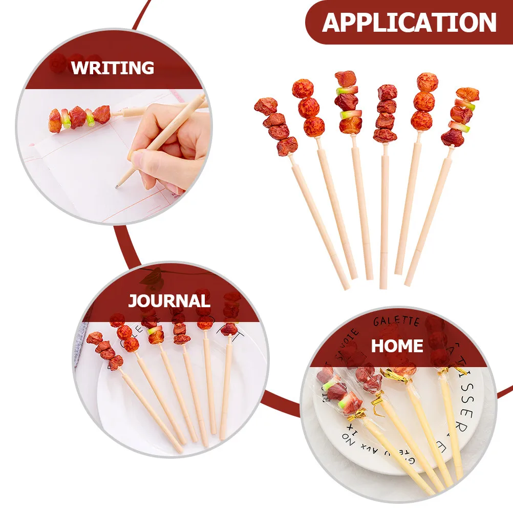 

6pcs Cute Meat Skewer Ballpoint Pen 0.5Mm Fine Point Smooth Writing For School Office Stationery Supplies Novelty Pens Women