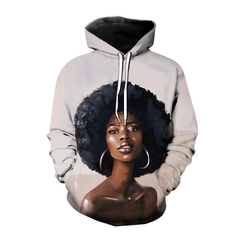

African Black Girl Pattern Hoodies Fashion Trend Long Sleeve Men Women 3D Printed Sweatshirt Casual Streetwear Loose Pullovers