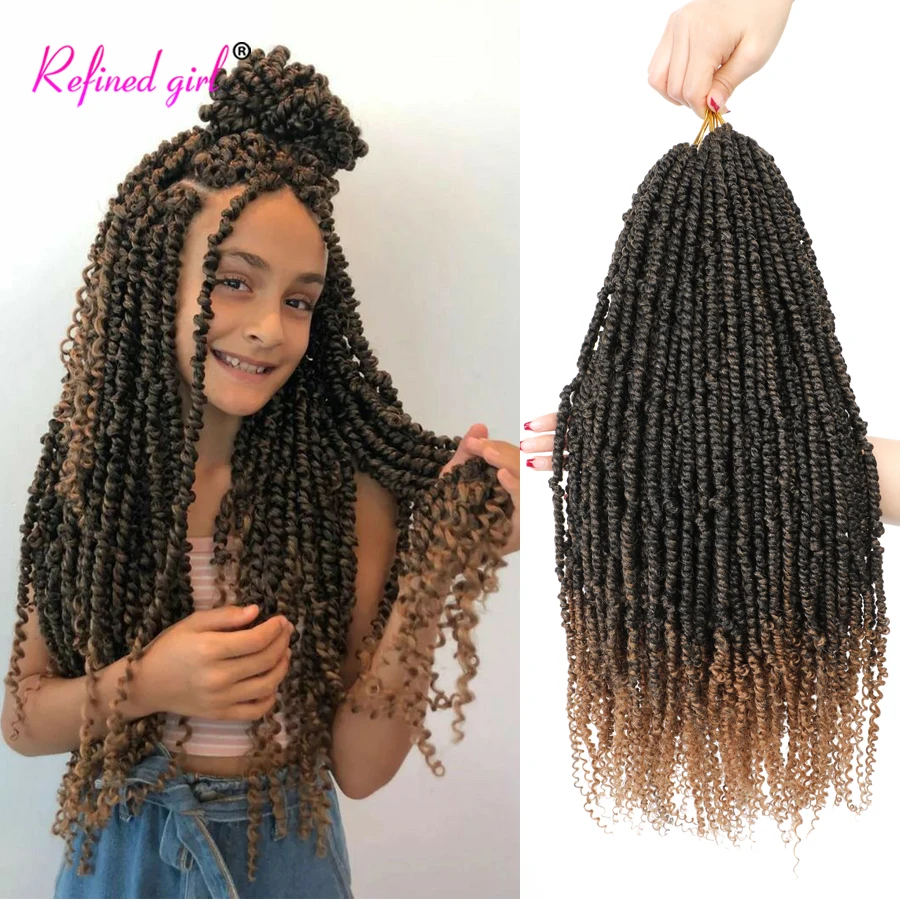 

Pre-Twisted Passion Twist Crochet Hair Small Bomb Twist Braiding Hair Extensions Curly Ends Synthetic Hair for Black Woman