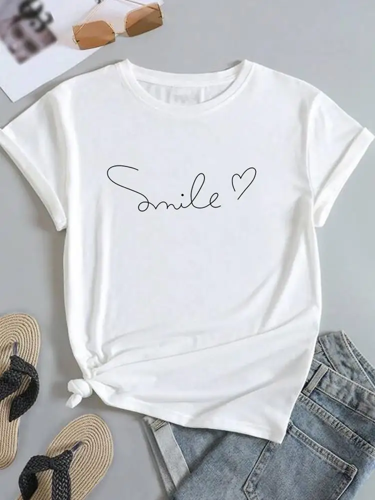 

Trend Letter Cute Clothing Top For Women Short Sleeve Tee Casual Fashion O-neck Clothes Printed T Shirt Graphic T-shirts