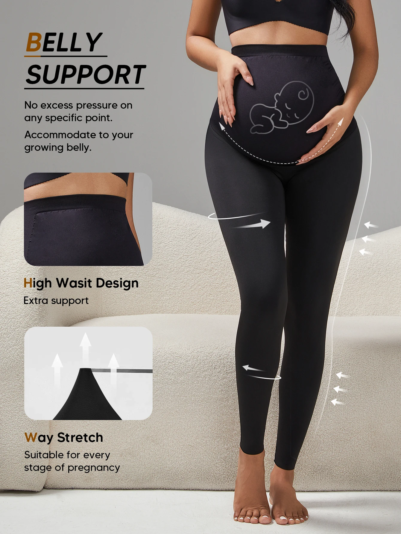 

Maternity Leggings, Yoga Pants, Pregnancy Leggings Over The Belly Workout Active Wear