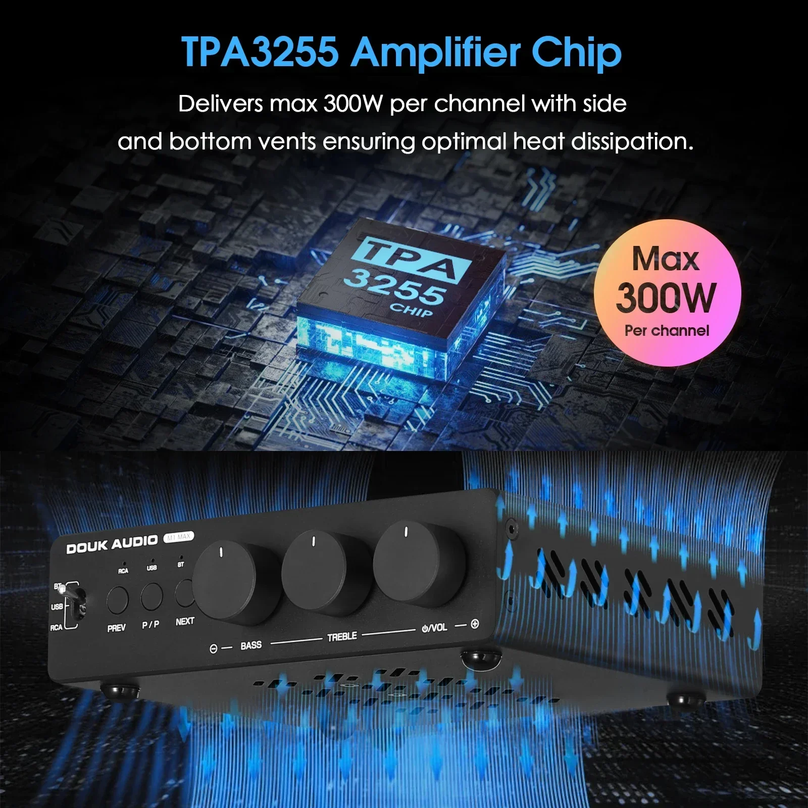 Douk Audio M1MAX الرقمية TPA3255 مكبر للصوت HiFi بلوتوث استقبال المنزل ستيريو الطاقة أمبير مشغل USB 300 واط لمكبر الصوت