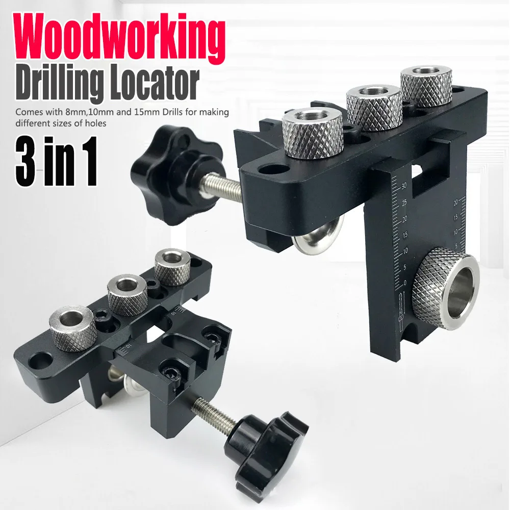 3 In 1 Adjustable Doweling Precision Dowel Cam Jig Master Kit Wood Hole Drilling Guide Woodworking Position for DIY Wood Working