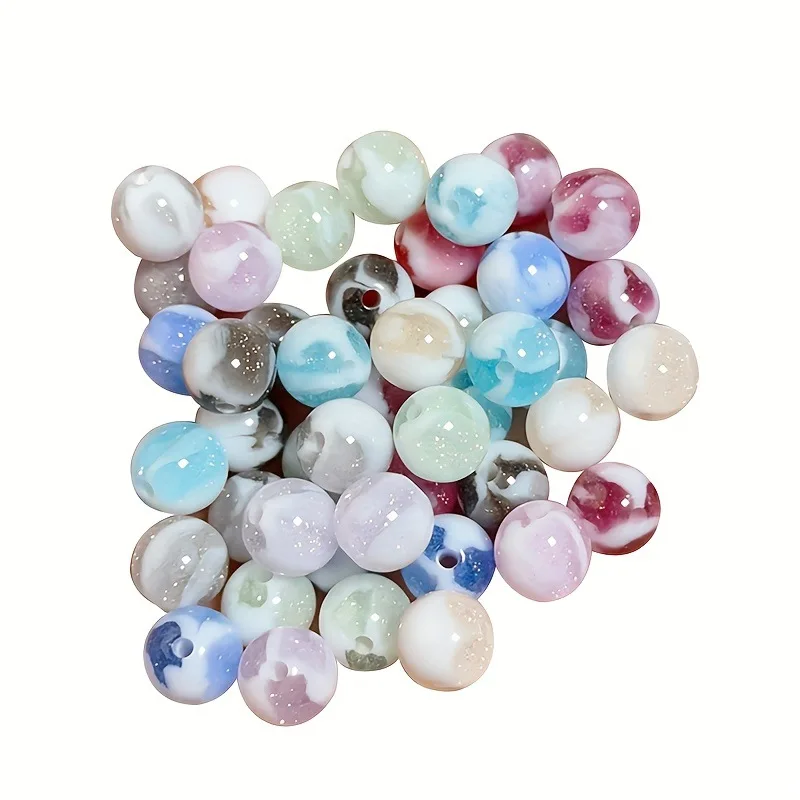 10Pcs 10mm Traditional Nine Purple Li‑Fire Resin Beads Through Hole Spacer Beads Handmade DIY Jewelry Craft Accessories