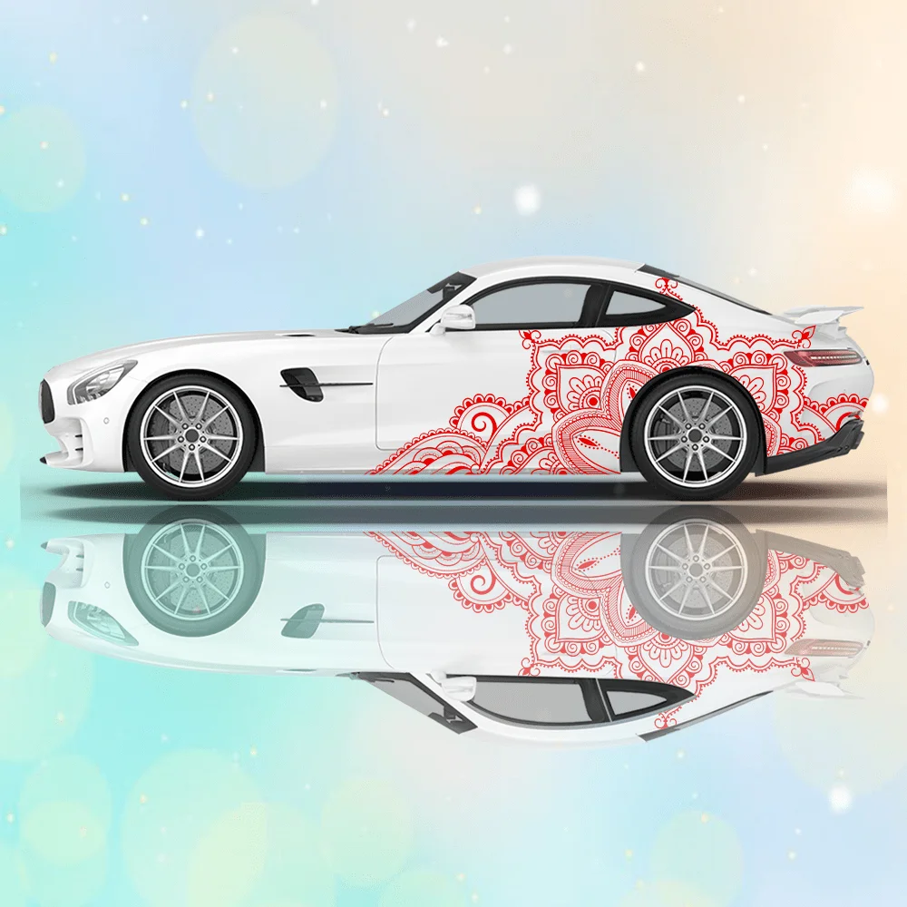 

2pcs Line Mandala Flower Car Side Wraps, Self-Adhesive PVC Waterproof & Scratch-Resistant Stickers, Car Accessory Gift