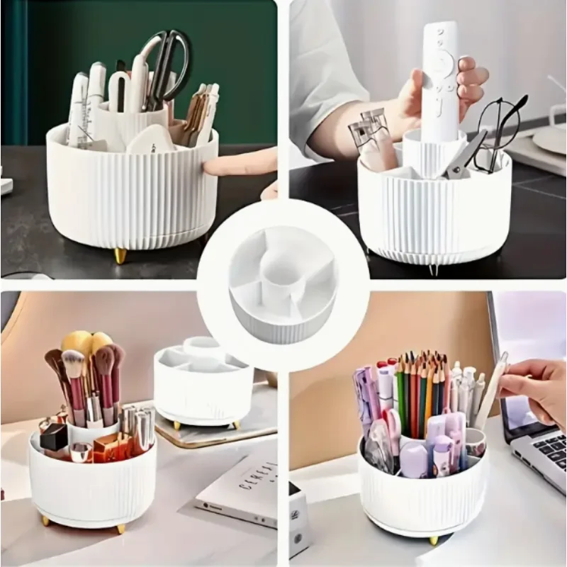 

Rotating Makeup Organizer - 5-Tier Cosmetic Storage for Brushes, Lipsticks, Skincare & Stationery - Durable Desk Caddy with Eleg