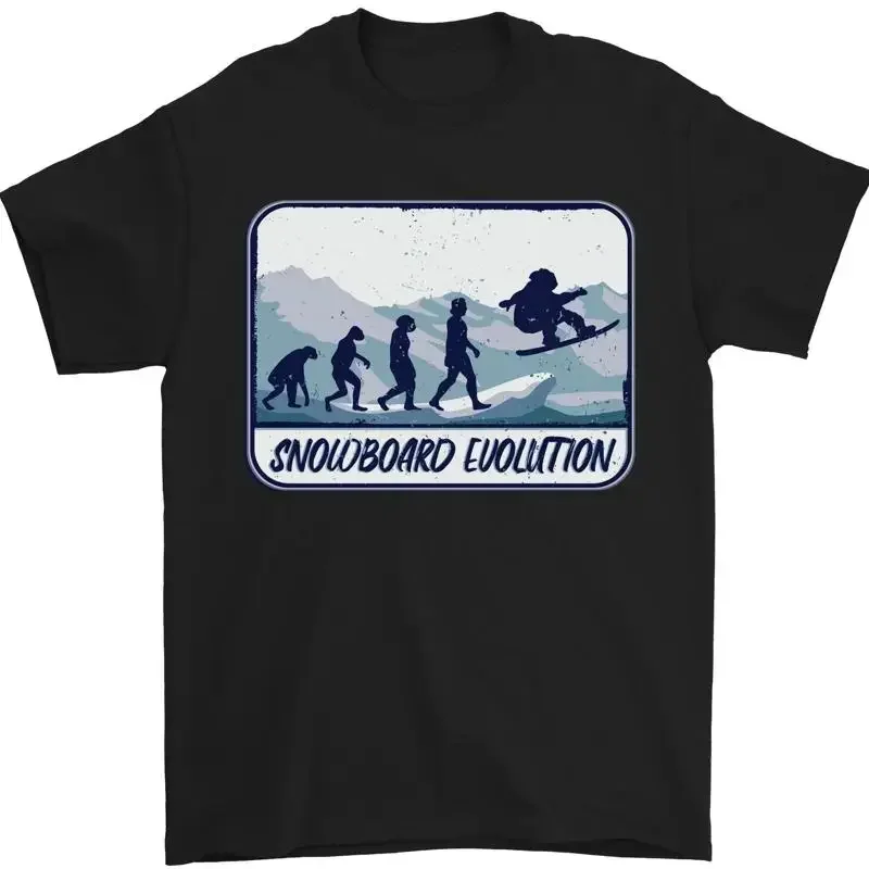 Snowboard evolution fun snowboarder men's 100% cotton t-shirt