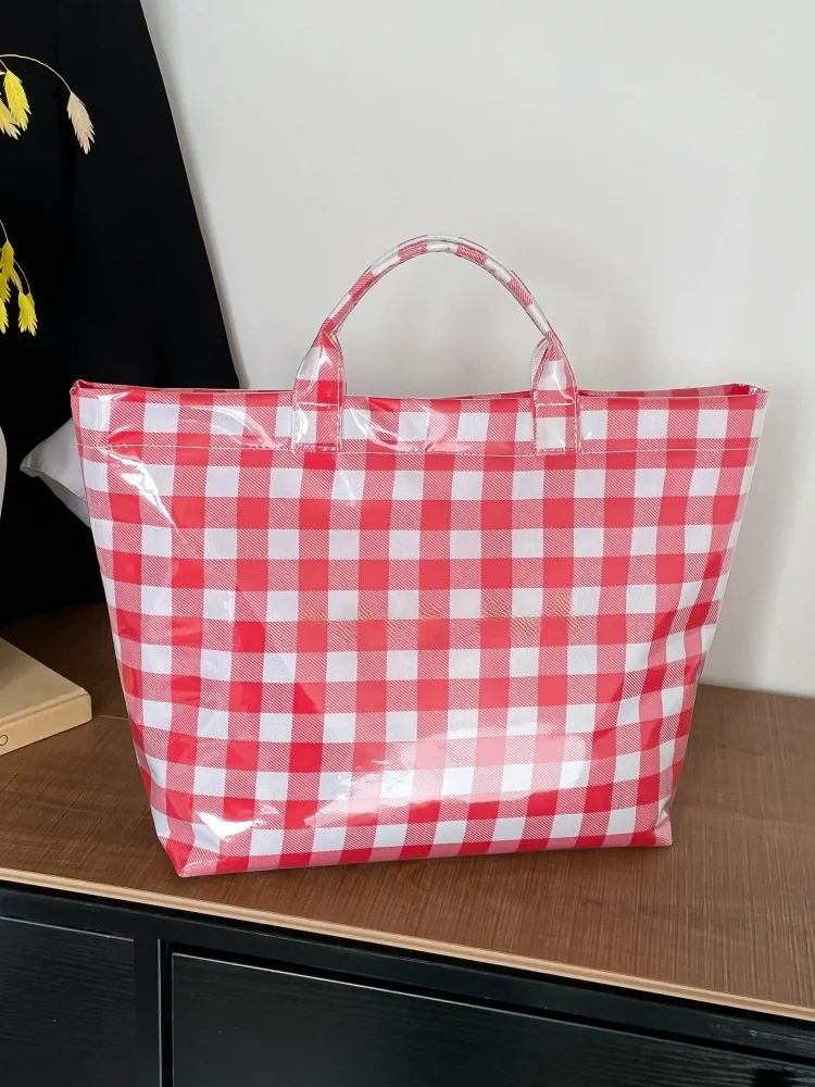 

Korean Sle Large Capaci Women's Tote Bag Faionable Commuter Handbag op Bag Soft Handle Square ape PVC Canvas