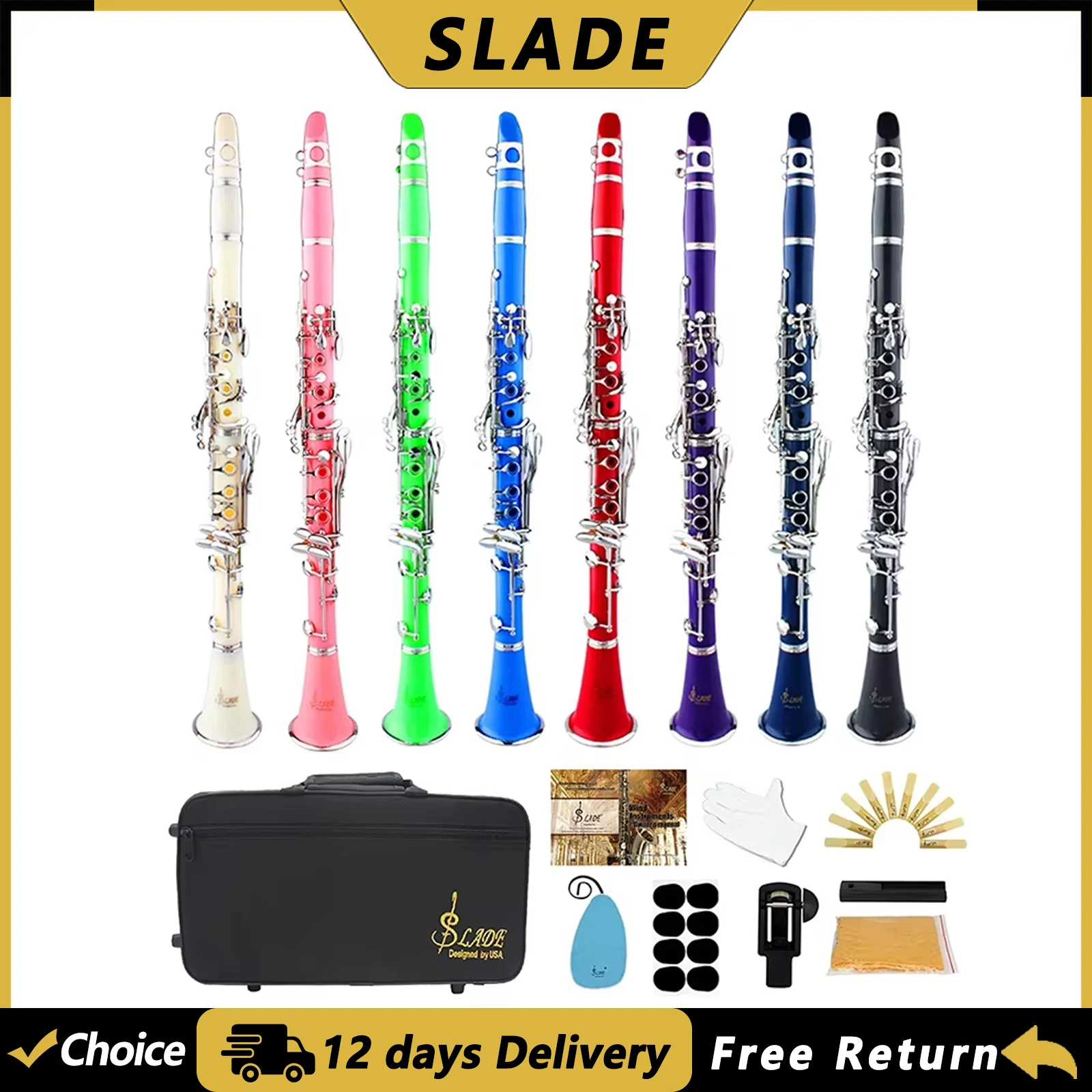 SLADE 17 Key Clarinet Bb B Flat Bakelite Clarinet Woodwind Instrument With Case Reeds Strap Toothpads Cloth Parts & Accessories