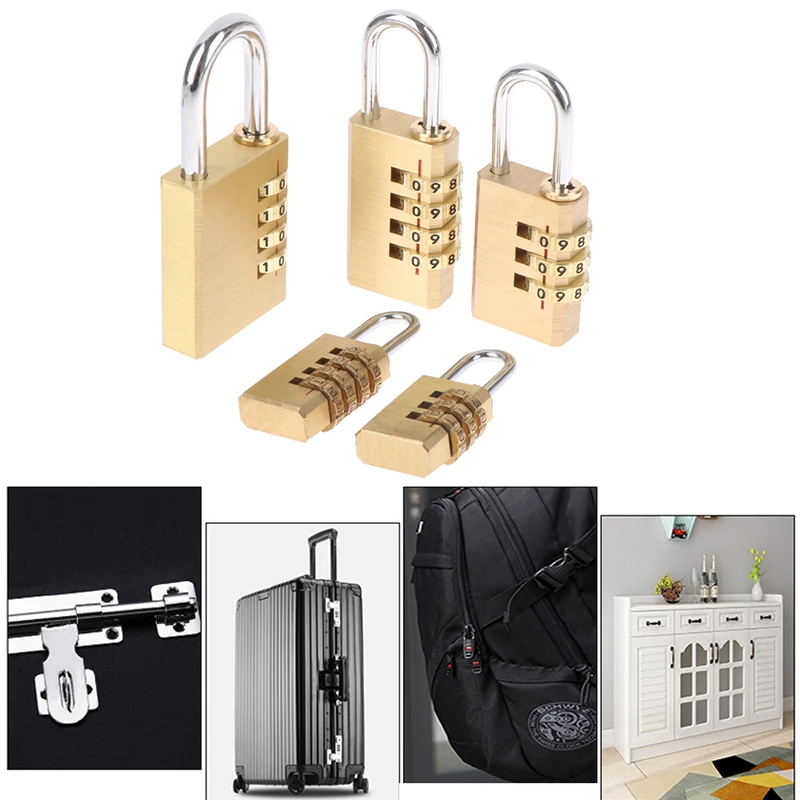 1pc Brass Mini 4 Digits Number Password Code Lock Combination Padlock Pad Lock Resettable For Travelling Bag Door Large Size