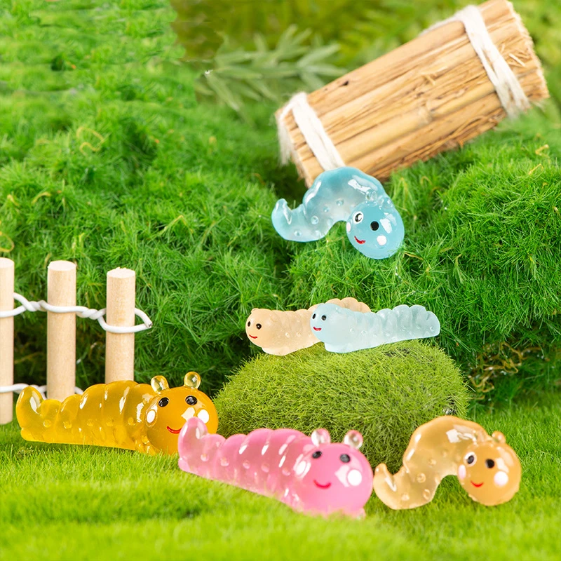10PC/Set Luminous Caterpillar Moss Micro Landscape Decoration Glowing in Dark Caterpillar Figurines Fairy Garden Potted Ornament