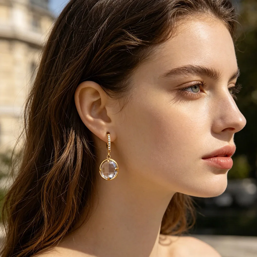 JeeMango Hochwertige runde Ohrringe aus tschechischem Glas aus Edelstahl für Damen, vergoldet, exquisiter Hochzeitsschmuck E26109 – Detail 9