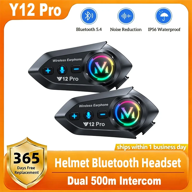 Casque de moto Y12 Pro avec Bluetooth, étanche IP56, assistant vocal, mixage multi-scènes et partage de musique, interphone bidirectionnel
