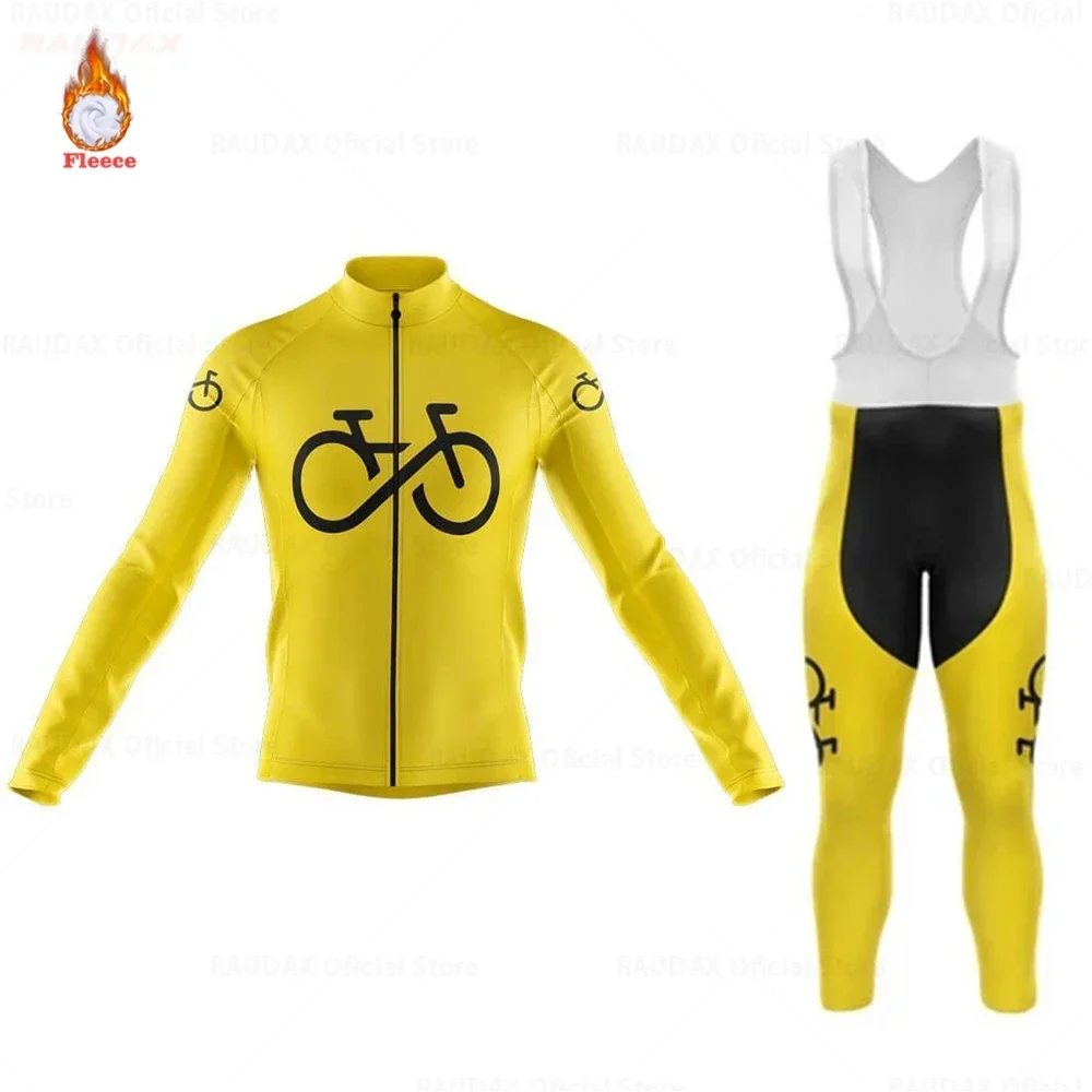 New Warm Winter Thermal Fleece Cycling Clothes Men\'s Jersey Suit Outdoor Riding Bike MTB 2023 Clothing Bib Pants Set