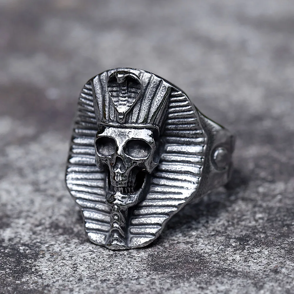 2022 NEW Men's 316L stainless-steel rings Egyptian pharaoh skull RING for teens gothic punk Horned Jewelry Gift free shipping