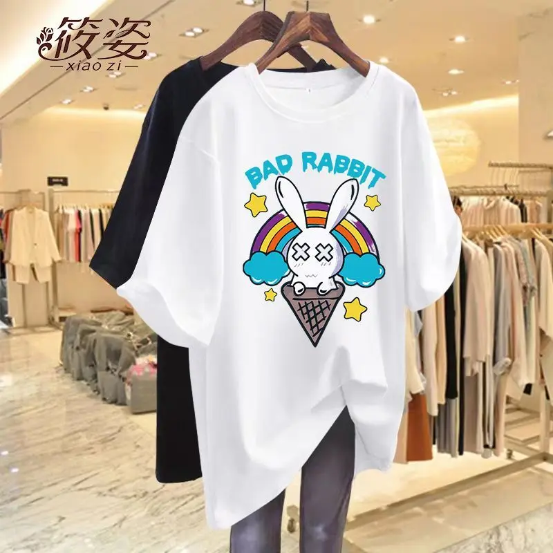 Women Clothing Summer Short Sleeve T-shirt O-neck Loose Printed Basic Tops Female Fashion Vintage Cartton Chic Pullovers