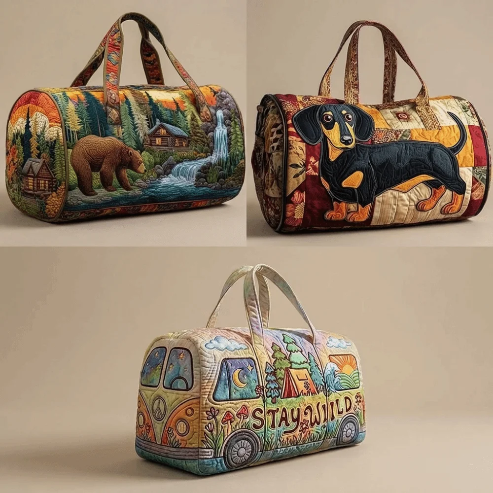 Shoulder Strap Quilted Duffle Bag 3D Quilting Craft Large Capacity Short-distance Handbag Animals Pattern Tote Bags