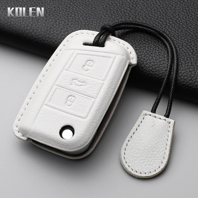 Leather Car Key Case Cover Shell For VW Volkswagen Golf 7 MK7 Tiguan MK2 For SEAT Ateca Leon FR 2 Ibiza For Skoda Octavia Fob