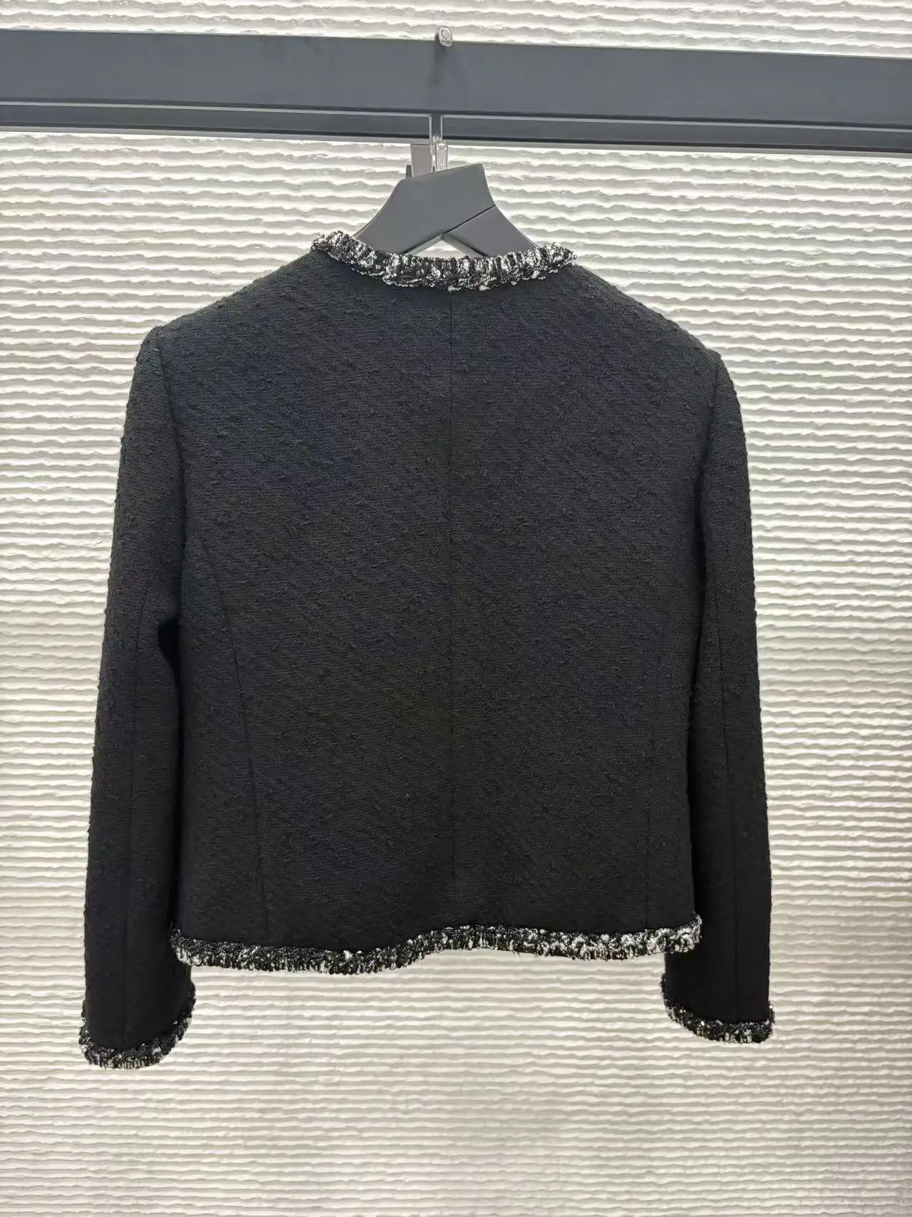 Fashionable Handmade Workshop Woven Belted Black Agate Button Little Fragrance Style Women's Jacket Luxury Wool Blend Short Coat