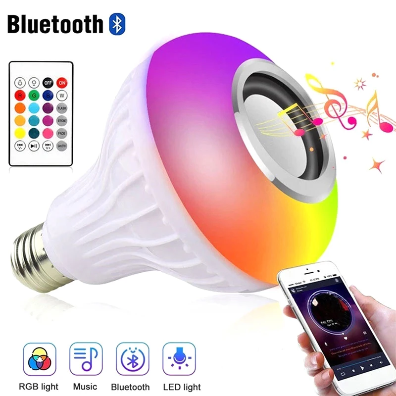 1set LED Bluetooth Lamp Smart Bulb Bluetooth Speaker Music Bulb E27 Smart Lamp Dimmable Light Bulb 12W Music RGB Decor Light