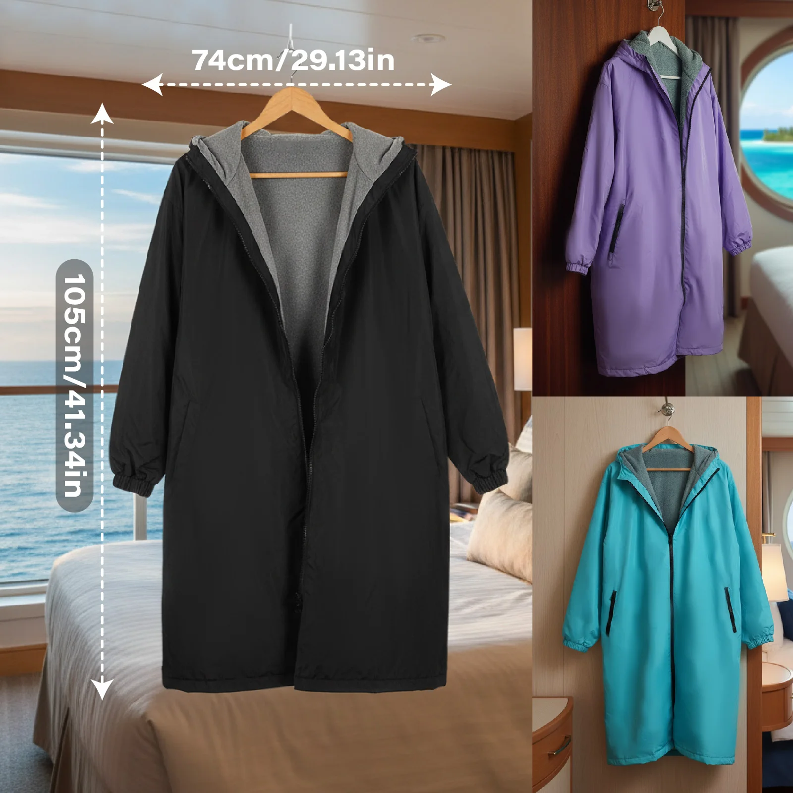 Comfortable Windproof Bathrobe, Warm Loungewear Robe for Home Pool Beach Casual Wear and Travel