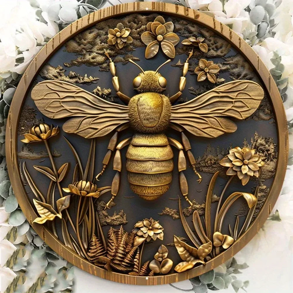 Panneau décoratif en aluminium motif abeille 8x8 - Décoration murale attrayante - Durable et élégant pour la maison, le bureau, la décoration de ferme et la décoration de chambre