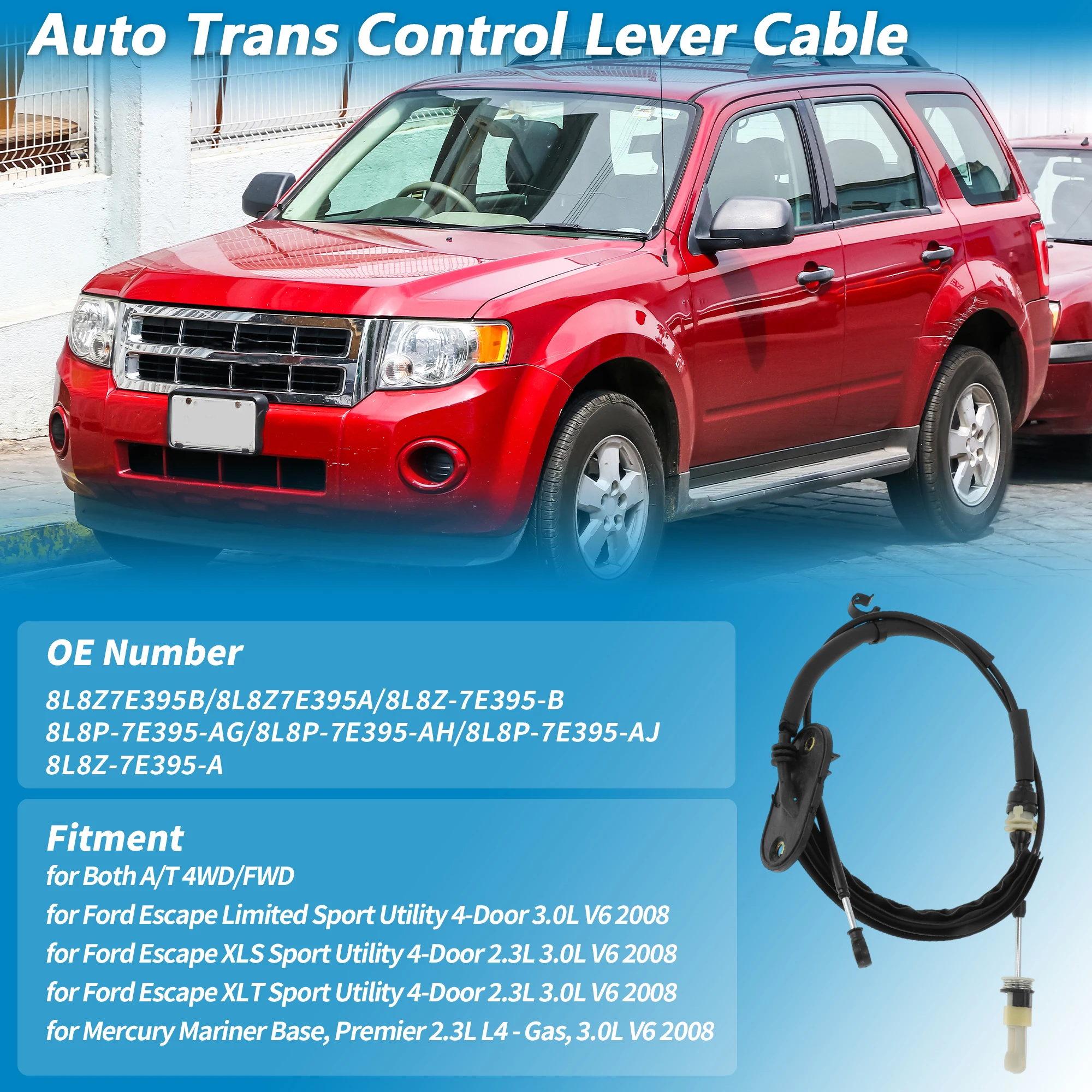 

UXCELL Automatic Trans Gear Shift Cable for Ford Escape 2008 4WD for FWD No.8L8Z7E395B