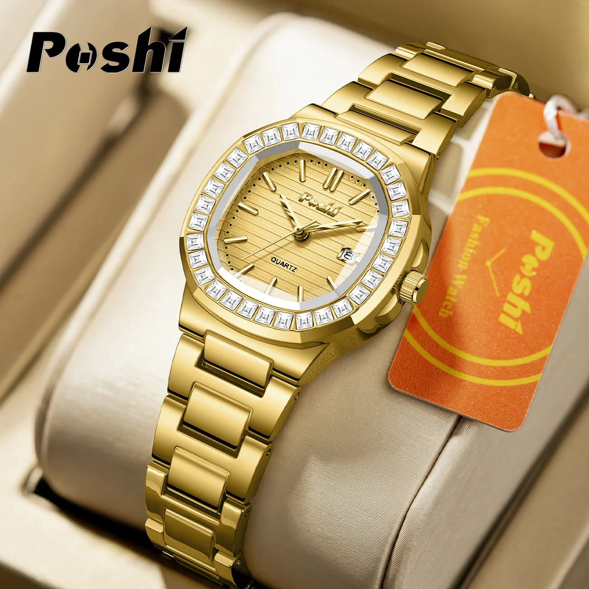 

POSHI Fashion Women's Watch Luxury Elegant Quartz Watches For Women Crystal Dial With Date Casual Lady Bracelet Wristwatch