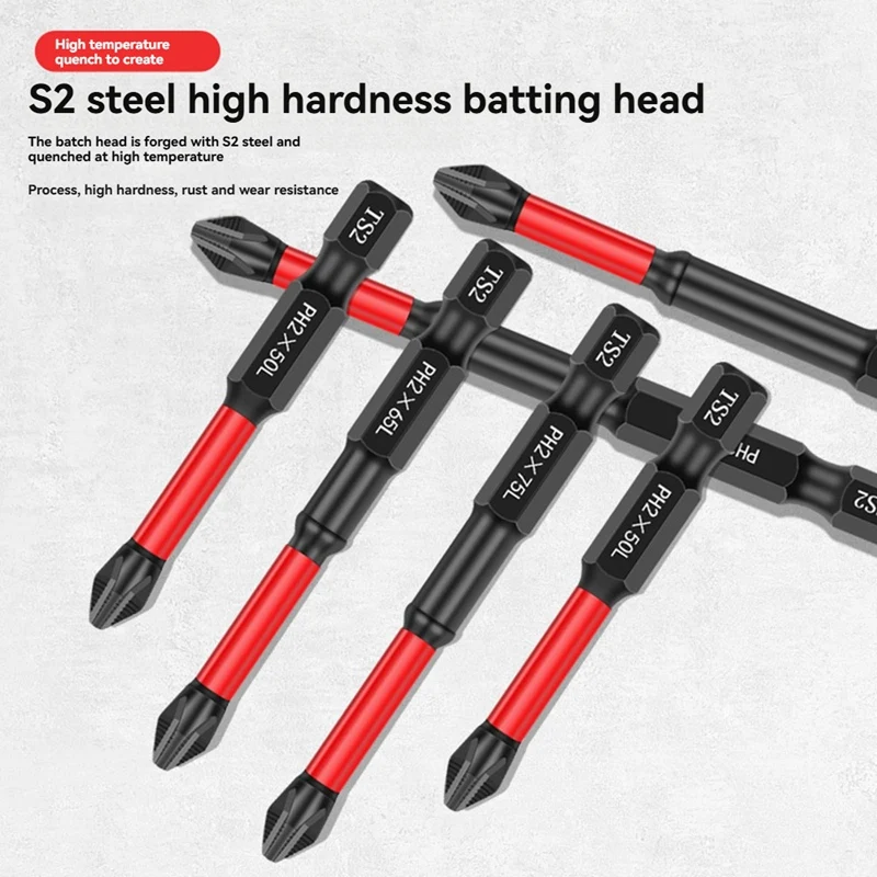 6Pcs S2 25-150Mm Impact Screwdriver Bits Magnetic Torque Screwdriver Impact Driver Bit Set