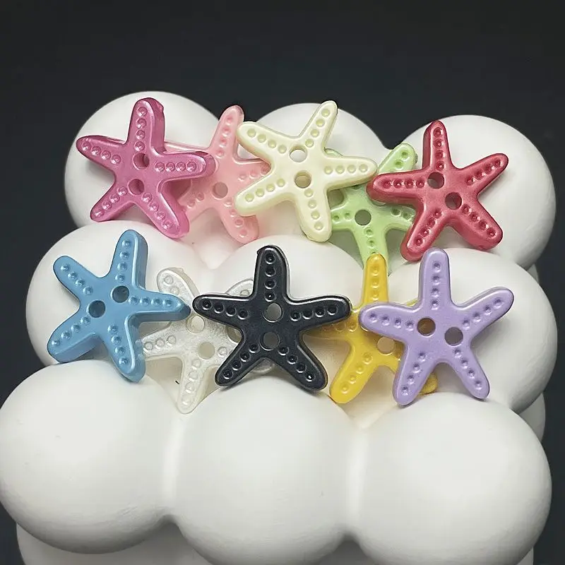 50Pcs Color Little Starfish Button DIY Decorative Accessories Hand Ledger Hairpin Mobile Phone Pendant Kid's Star Button 2 Hole