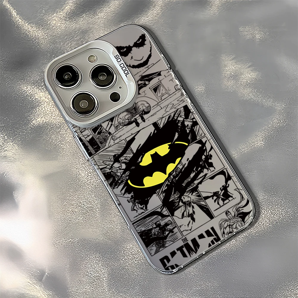 BEAST KINGDOM B-Batman S-Superman Laser Phone Case for iPhone 12 11 13 14 15 16 Max Pro Plus IMD Shockproof Silicone Coque