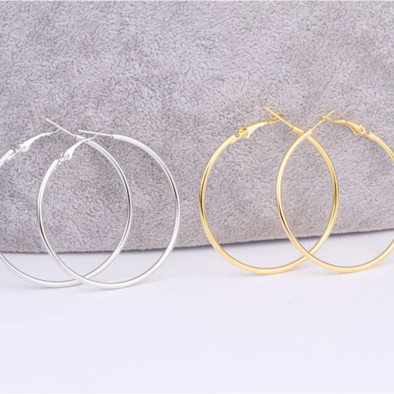 30-100mm Exaggerated Big Smooth Circle Hoop Earrings for Women Aros Simple Round Loop Ear Wedding Jewelry Brincos Cool Gift